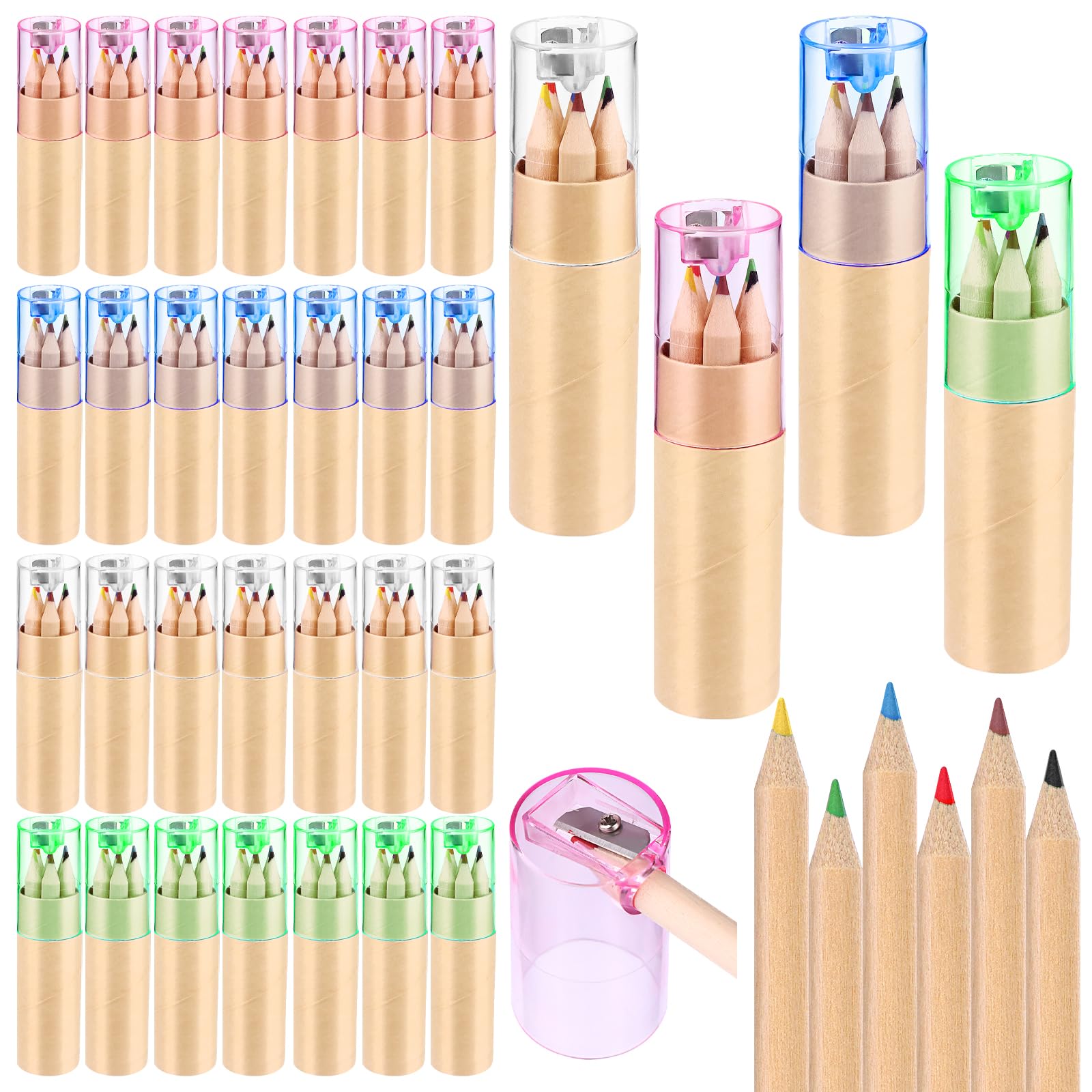 Photo 1 of 32 Pack Mini Drawing Colored Pencils with Sharpener Mini Drawing Pencils Set for Kids 3.3inch Short Fat Color Pencils in Tube Coloring Pencil Bulk for Adult Coloring Books, Classroom School Drawing