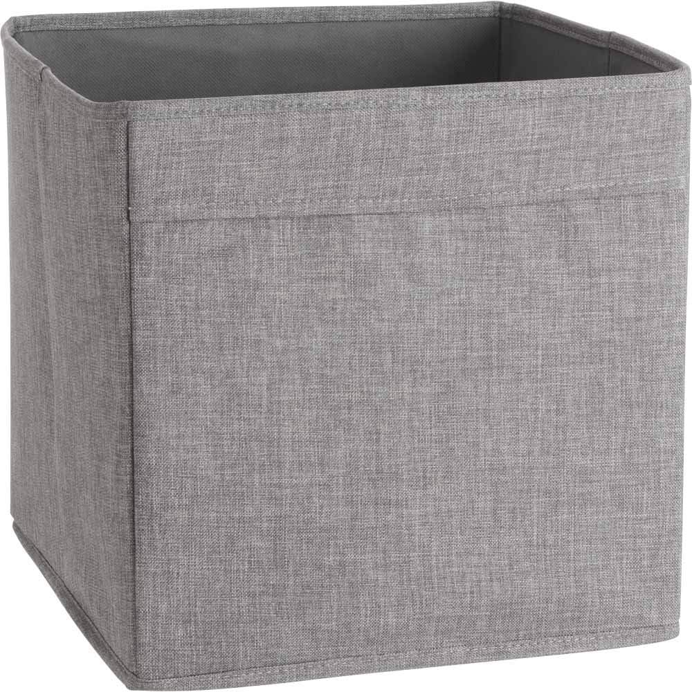 wilko Grey Faux Linen Storage Box, Square Storage Box, Toys and Clothes Storage Box, Loading Capacity 2Kg, 30 x 30 x 30cm