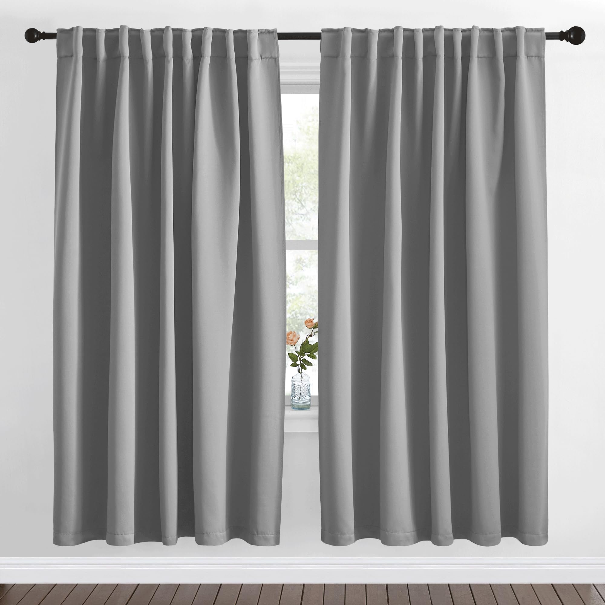 NICETOWN Blackout Curtain Panels Window Draperies - (Silver Grey Color) 70x72 inch, 2 Pieces, Insulating Room Darkening Blackout Drapes for Bedroom Image