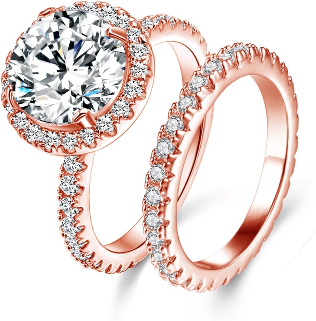 Jiangyue Lady Rings AAA Cubic Zirconia Rose Gold Plated Big White Stone Charming Elegant Party Jewelry Mother 's Day Gift Size 5-10