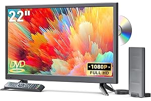 Erasiny 22 Inch TV with DVD Player Built-in, 1080P Full HD Small Flat Screen TV with DVD, HDMI, USB, AV Inputs, 12 Volt TV DV