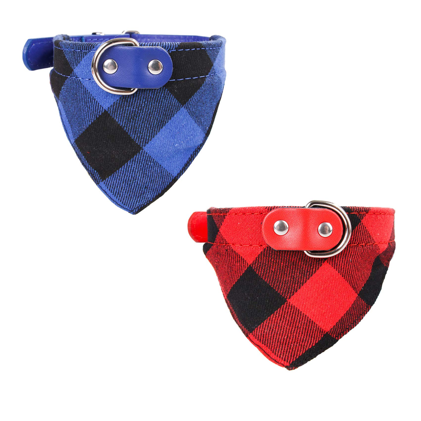 Newtensina 2pcs Plaid Dog Bandana Cute Puppy Neckerchief Adjustable Puppy Collar Scarf for Small Dogs - BlueRed - L