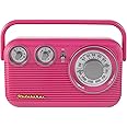Studebaker Pink SB2003 Retro Portable AM FM Radio | Built in Speaker | AC Powered/Battery | Aux-in Cable (Bundle)