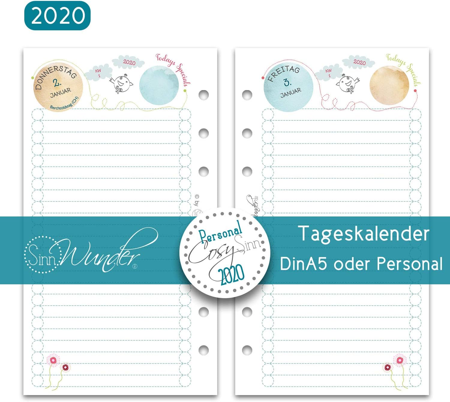SinnWunder 2019 Premium Calendar Insert 1 Day / 1 Page CosySinn 2020 - Personal CosySinn