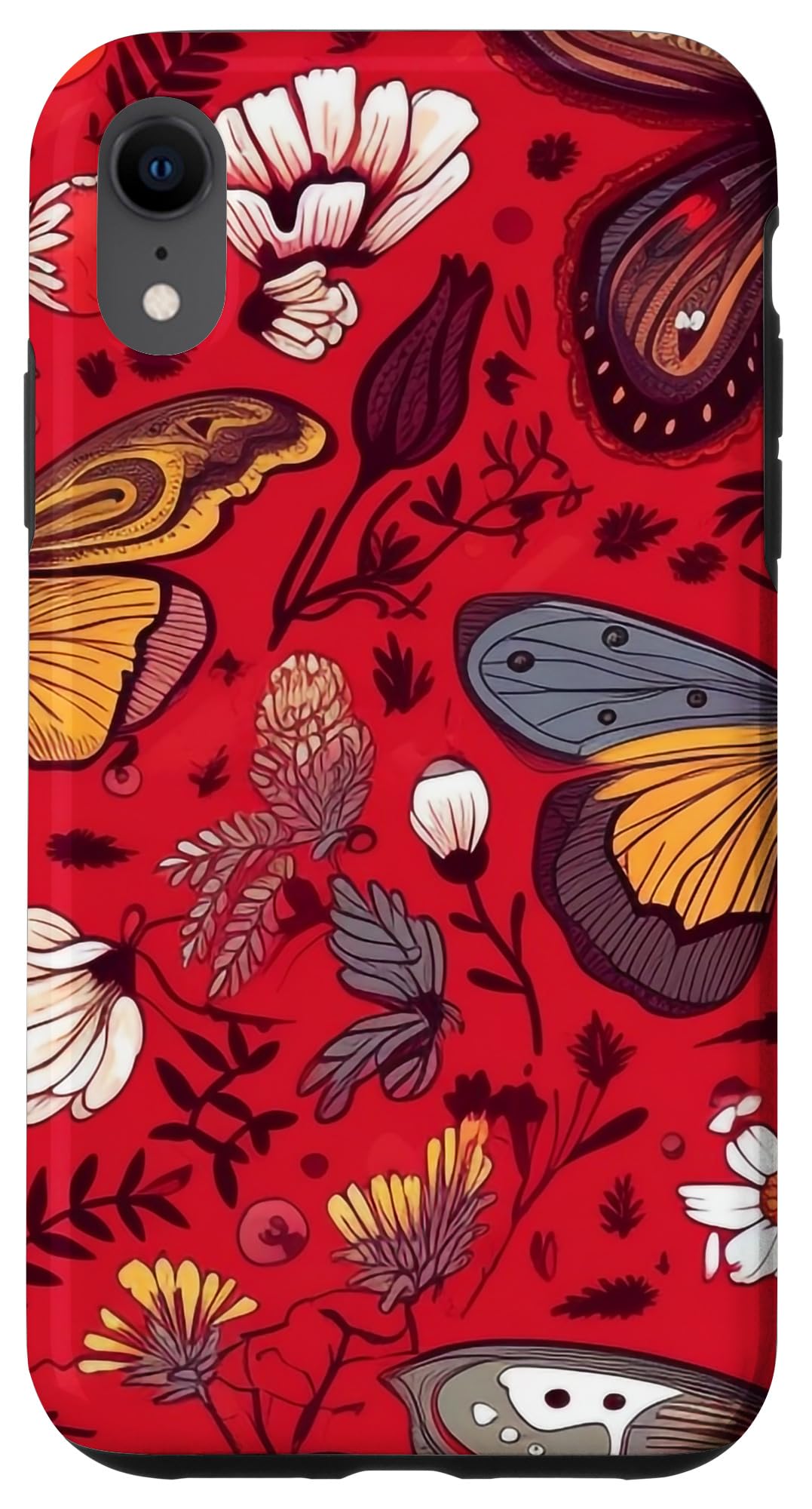 iPhone XR Moth Pattern Wildflower Crimson Red Case