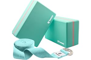 Tumaz Yoga Blocks 2 Pack with Strap Set, High Density/Lightweight EVA Foam Yoga Blocks or Non-Slip Solid Natural Cork Yoga Blocks & Premium 8F Yoga Strap Set for Yogi [Instruction E-Book Included]