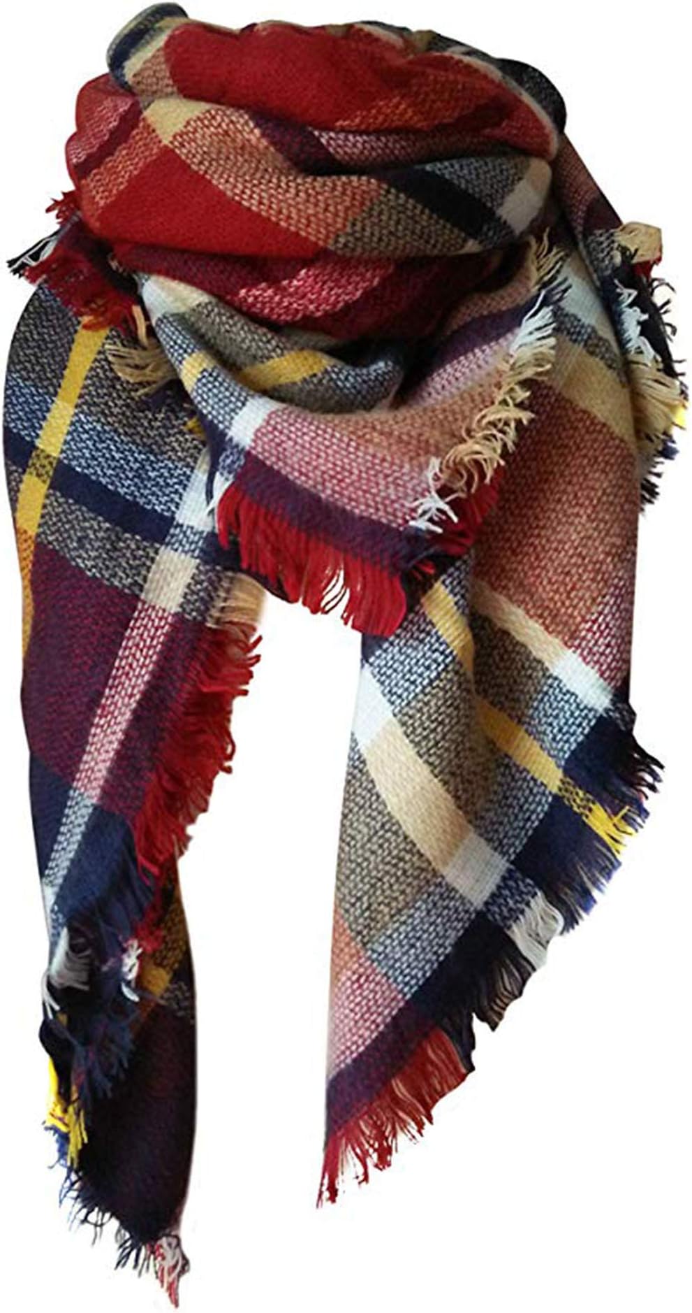 Womens Blanket Scarf Fashion Plaid Scarfs Warm Tartan Chunky Wrap Oversized Shawl Cape