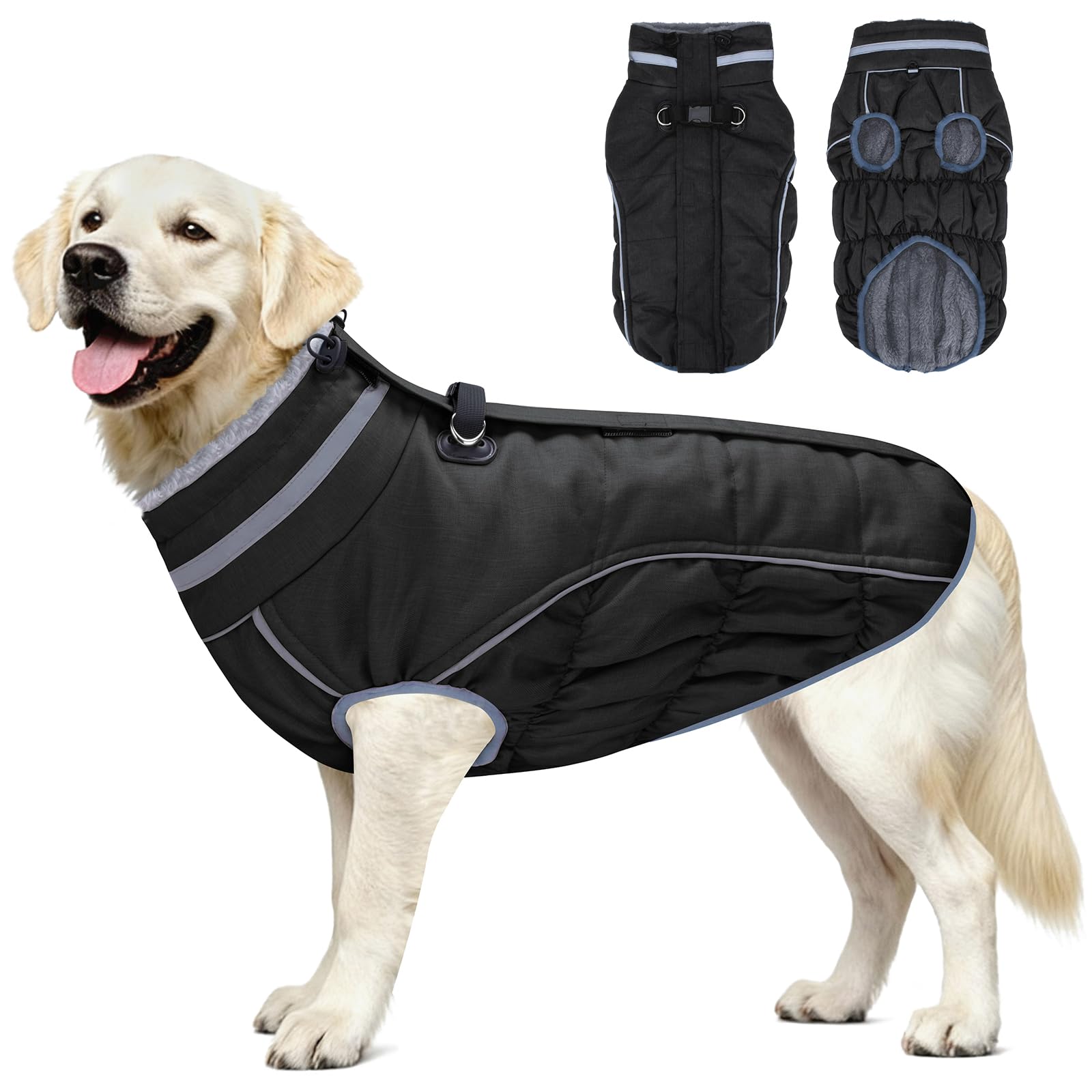 Photo 1 of Malier Dog Coat, Reflective Dog Jacket Waterproof Windproof Puppy Cold Weather Coats with Harness Built in, Winter Extra Warm Pet Coat Fleece Vest for Small Large Pets and Puppy (Black, Medium)