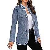LifeShe Women's Denim Jacket Plus Size Double Breasted Button Raw Trim Jean Jackets Coat