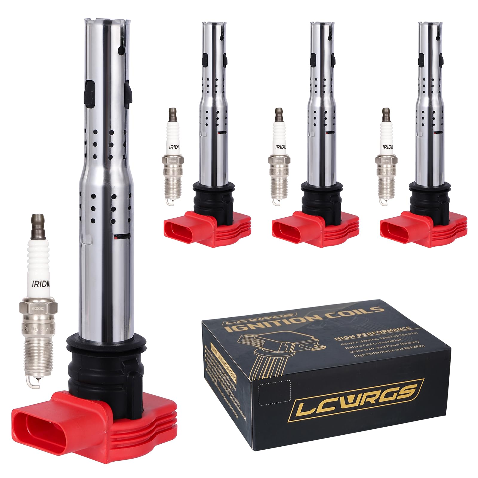 Photo 1 of Set of 4 Ignition Coil Pack and Spark Plugs Fits for 2.0T 2006 2007 2008 2009 2010 2011 2012 2013 2014 2015 2016 Audi A4 TT Volkswagen VW GTI CC Passat Beetle Jetta 2.0L Replaces UF529