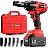 AOBEN Cordless Impact Wrench 1/2 Inch, Power Impact Gun Kit, Max 600N. M/450Ft-lbs High Torque Electric Impact Driver for Car RV Tire, 4.0Ah Battery, Charger, 6 Sockets &amp; Storage Tool Case
