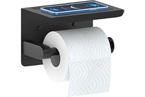 SAYONEYES Matte Black Toilet Paper Holder with Shelf – Premium Quality SUS304 Stainless Steel Waterproof Toilet Roll Holder Wall Mounted – Screw and Adhesive Toilet Tissue Holder for Bathroom