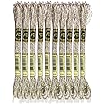 8 Meters 12 Strands Metallic Embroidery Floss Cross Stitch Needlework Thread, Metallic Silver, 10 Skeins