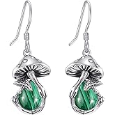 Mushroom Earrings Sterling Silver Moonstone/Moss Agate/Malachite/Turquoise Dangle Earrings Mushroom Mother's Day Jewelry Mothers Day for Women Mom