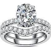 AnuClub Pear/Oval Cut Moissanite Wedding Rings Bridal Set 3CT Center Stone D Color VVS1 925 Sterling Silver Classic Engagement Promise Ring for Women with Certificate