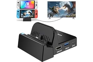 VIXLW VIXLM TV Docking Station for Nintendo Switch/OLED，Portable Charging TV Dock Station with 4K HDMI Adapter/Type C Data Port/USB 3.0 Port，Replacement for Official Nintendo Switch Dock