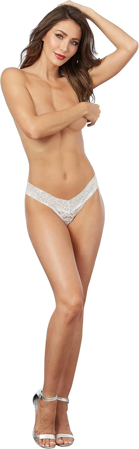 Dreamgirl Women's Thong with Stretch Lace Waistband, White, One Size: Adult Exotic Thong Underwear: Clothing