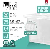 Klass Home Collection 4 x 30L Clear Plastic Storage Boxes with Lids UK view 2