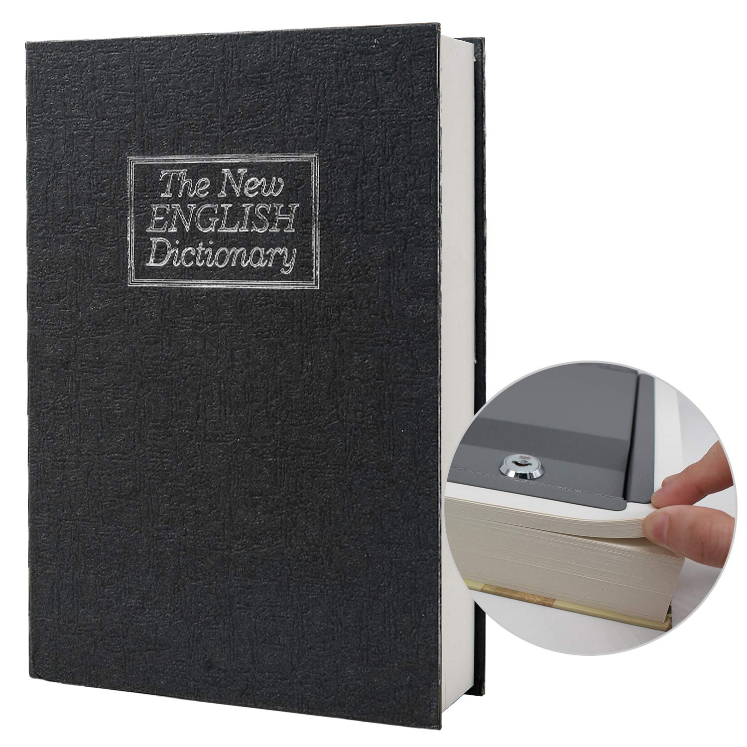 Real Paper Diversion Book Safe Storage Box, Dictionary Secret Safe with Code Lock/Key, flip Book Hidden Safe (M Key, Black dictionary)