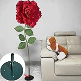 YunPenger Giant Red Rose with Stem and Base Huge Artificial Flowers for Wedding Background, Party Decoration, Birthday Party, Photography Props, Shop Window Props, Banquet, Stage, Mall Display
