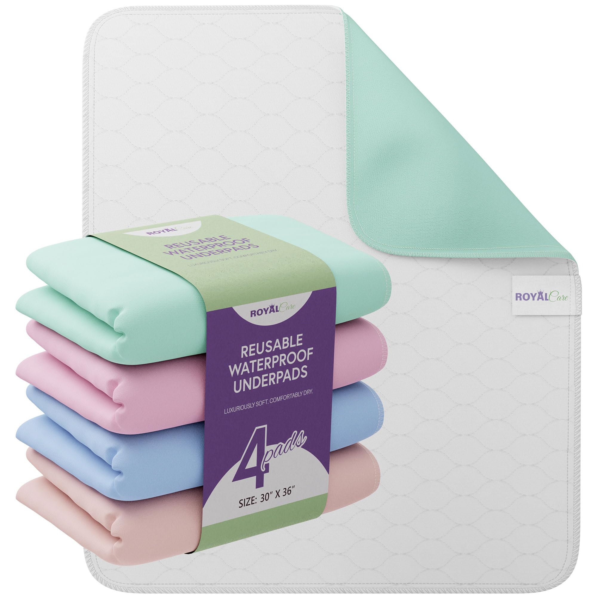 Photo 1 of Incontinence Bed Pads - Reusable Waterproof Underpad Chair, Sofa and Mattress Protectors - Highly Absorbent, Machine Washable - for Children, Pets and Seniors (30x36 (Pack of 4), Multi-Color)
