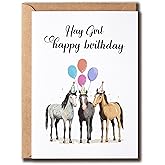 GoGiArt Hay Girl Happy Birthday Card - Funny Horse Card - Horse Greeting Card - Friend Birthday Card - Pun Birthday Card - Adult Card