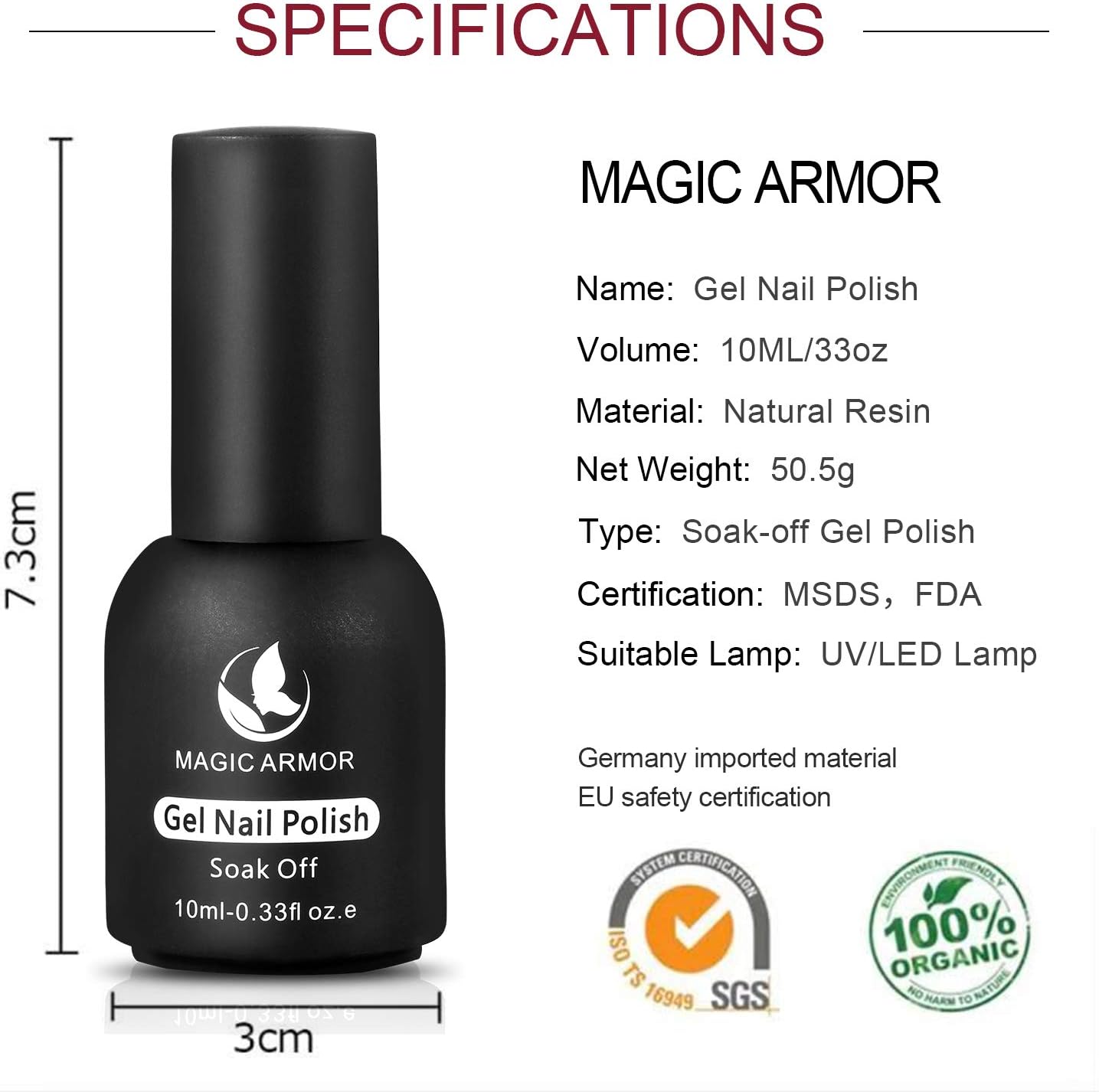 MAGIC ARMOR Gel Nail Polish Black Soak Off UV Gel Polish Nail Art Salon Manicure Nail Lacquer Varnish 10ml (002): Health & Personal Care