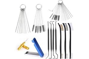 Carburetor Cleaning Kit, 3 Double Head Brushes 32 Needles 10 Nylon Brushes 4 Hooks 1 Scraper 1 Wrench Jet Garburator Cleaner 