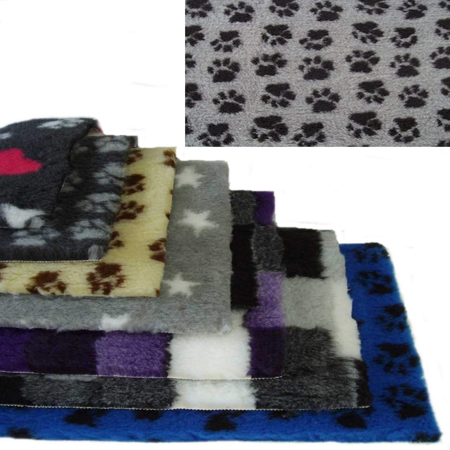 PnH Veterinary Bedding ® NON SLIP – 50cm x 75cm Rectangle – Large Choice of Colours – Ribbed Rubber Backing – READY TO USE, SELVAGE EDGE REMOVED (Grey with Black Paws)