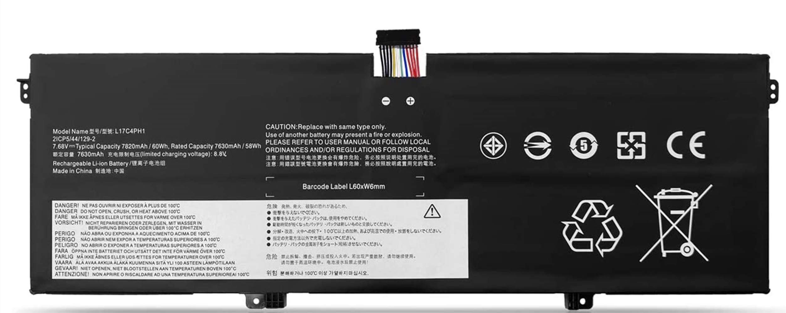 ASKC L17C4PH1 Laptop Battery for Lenovo Yoga C930-13IKB Yoga C930-13IKB Glass Series Notebook 5B10Q82425 L17M4PH1 5B10Q82426 L17M4PH2 7.68V 60Wh