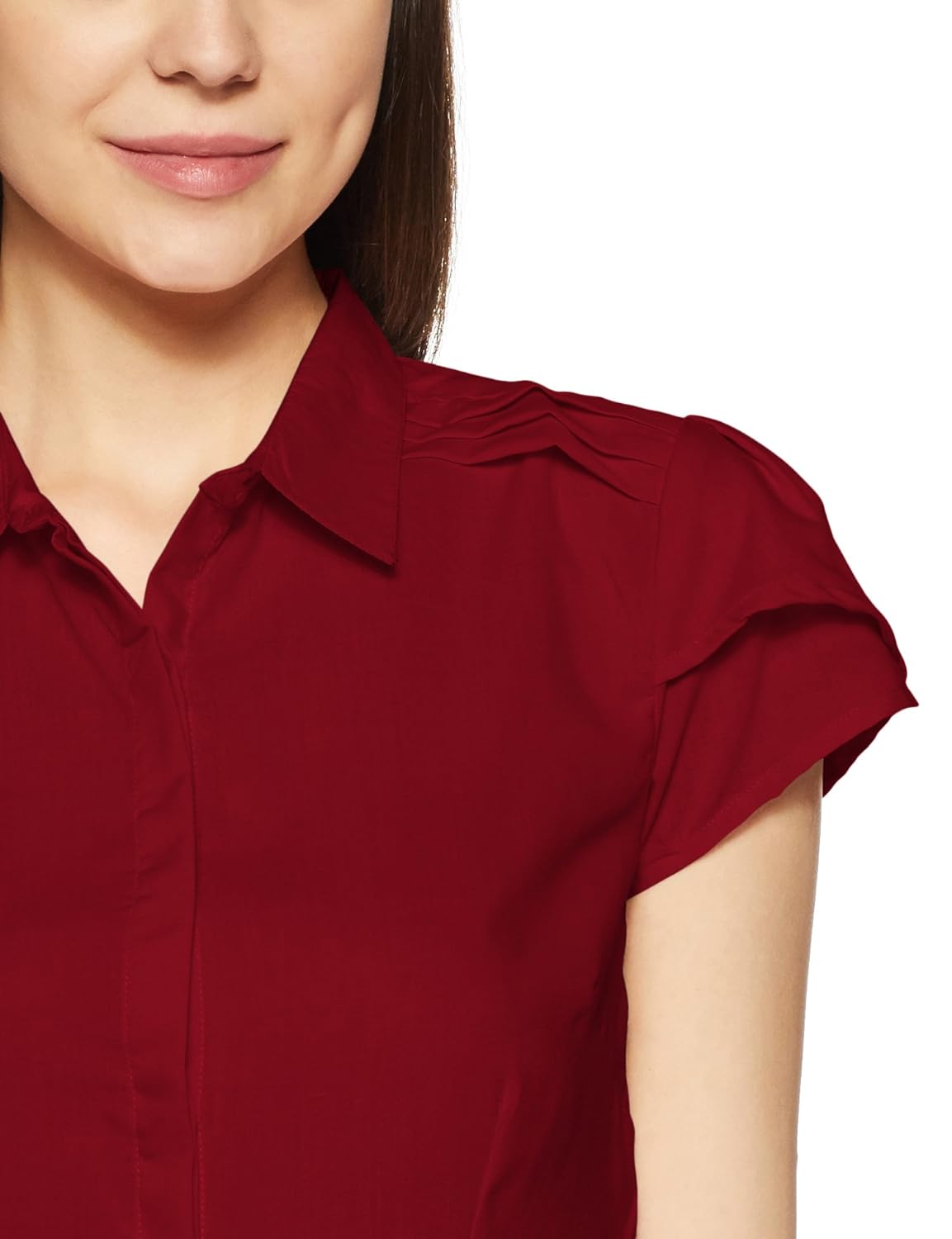 cherokee women's slim fit cotton shirt (272774421_maroon_l_hs)