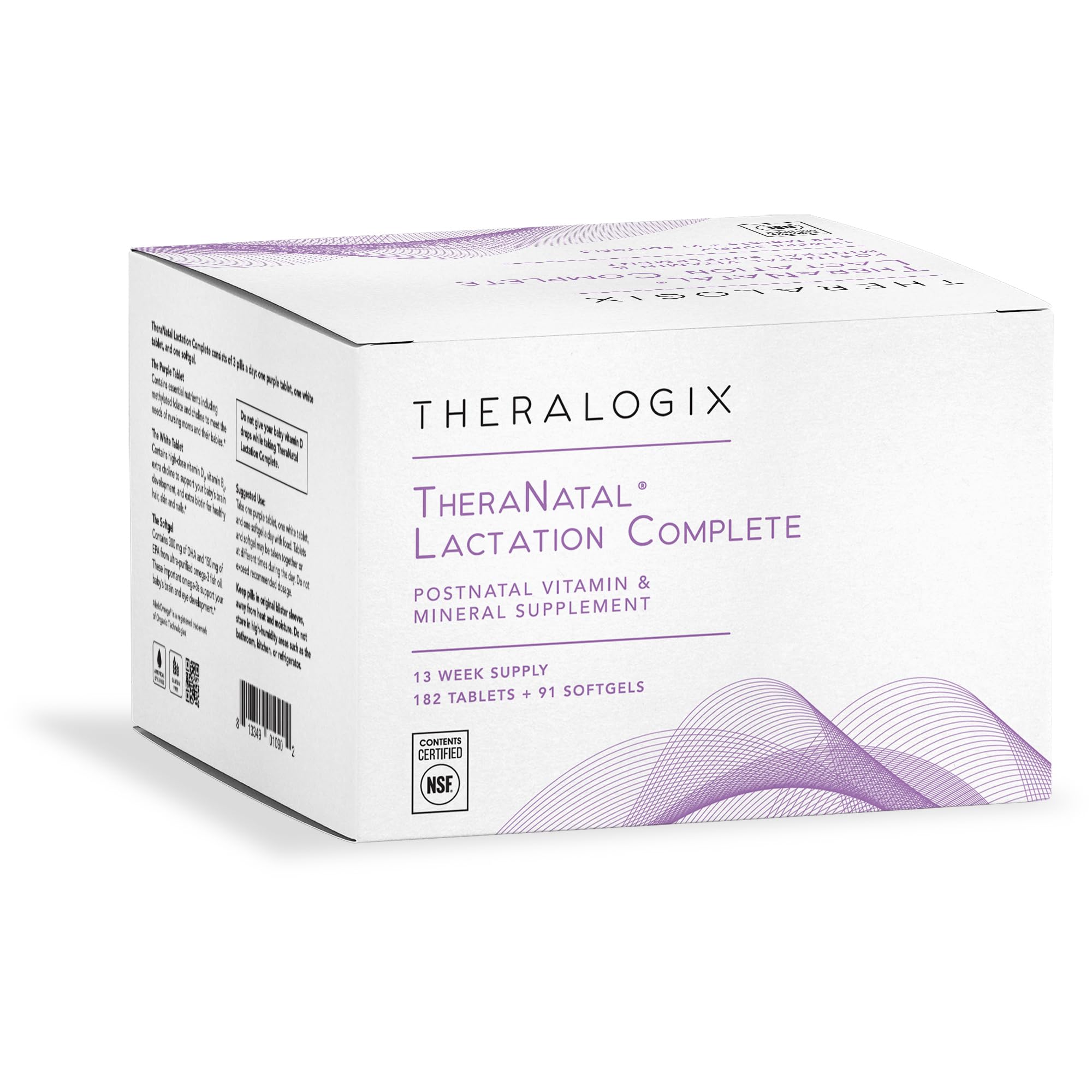 Theralogix TheraNatal Lactation Complete Postnatal Vitamin Supplement - 13-Week Supply - Breastfeeding Supplement for Women - NSF Certified - 182 Tablets & 91 Softgels