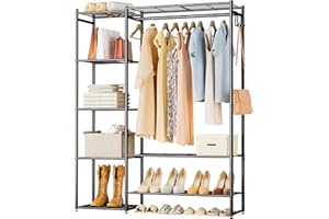 Neprock Clothing Rack With Shelves, Organizers and Storage for Clothes, Portable Wardrobe With Rod, Garment Rack Shelves, Ran