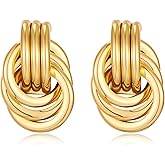 JeanBeau Statement Gold Knot Stud Earrings for Women Chunky Trendy Lightweight Hollow Twisted Dangle Earings Fashion Jewelry Gift