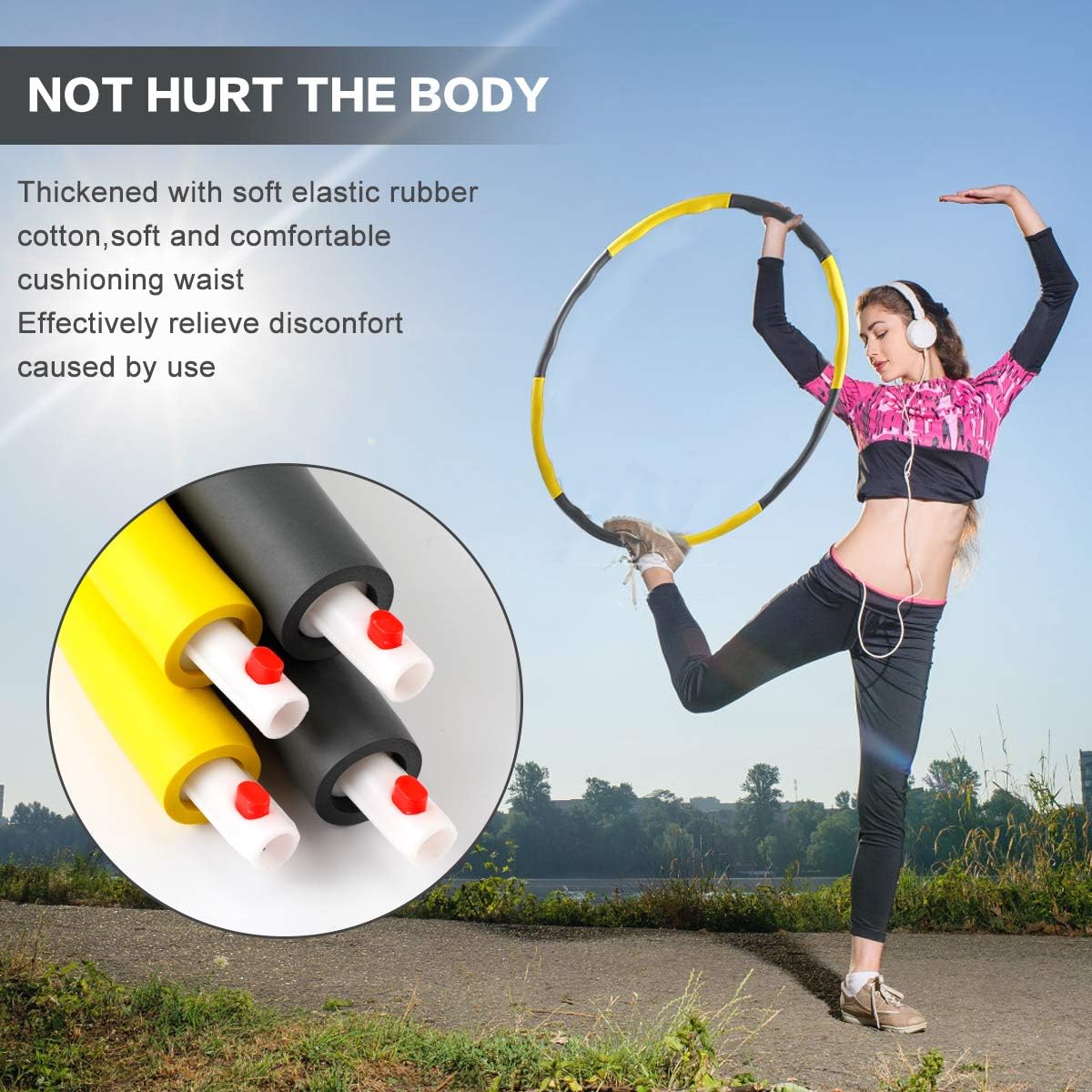 EXTSUD Hula Fitness Hoop, Removable Eight-Section Foam Fitness Hoop - Image 3