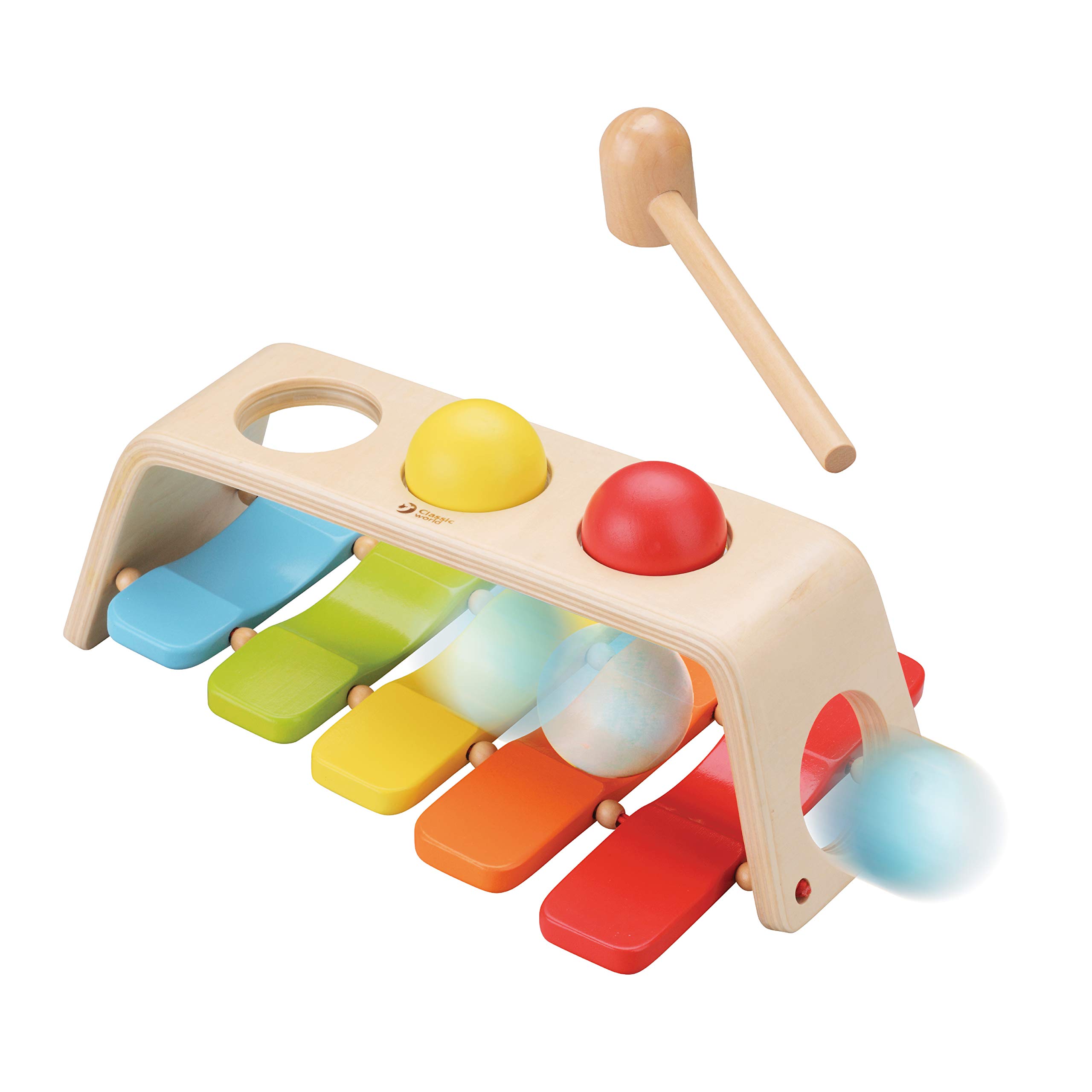 Classic World 2-in-1 Xylophone with Hammer Bench - Suitable for 3+ Years Old - Interactive Toys for Babies, Toddlers and Childrens - Early Development Toys - Wood Pounding bench with Vibrant Xylophone