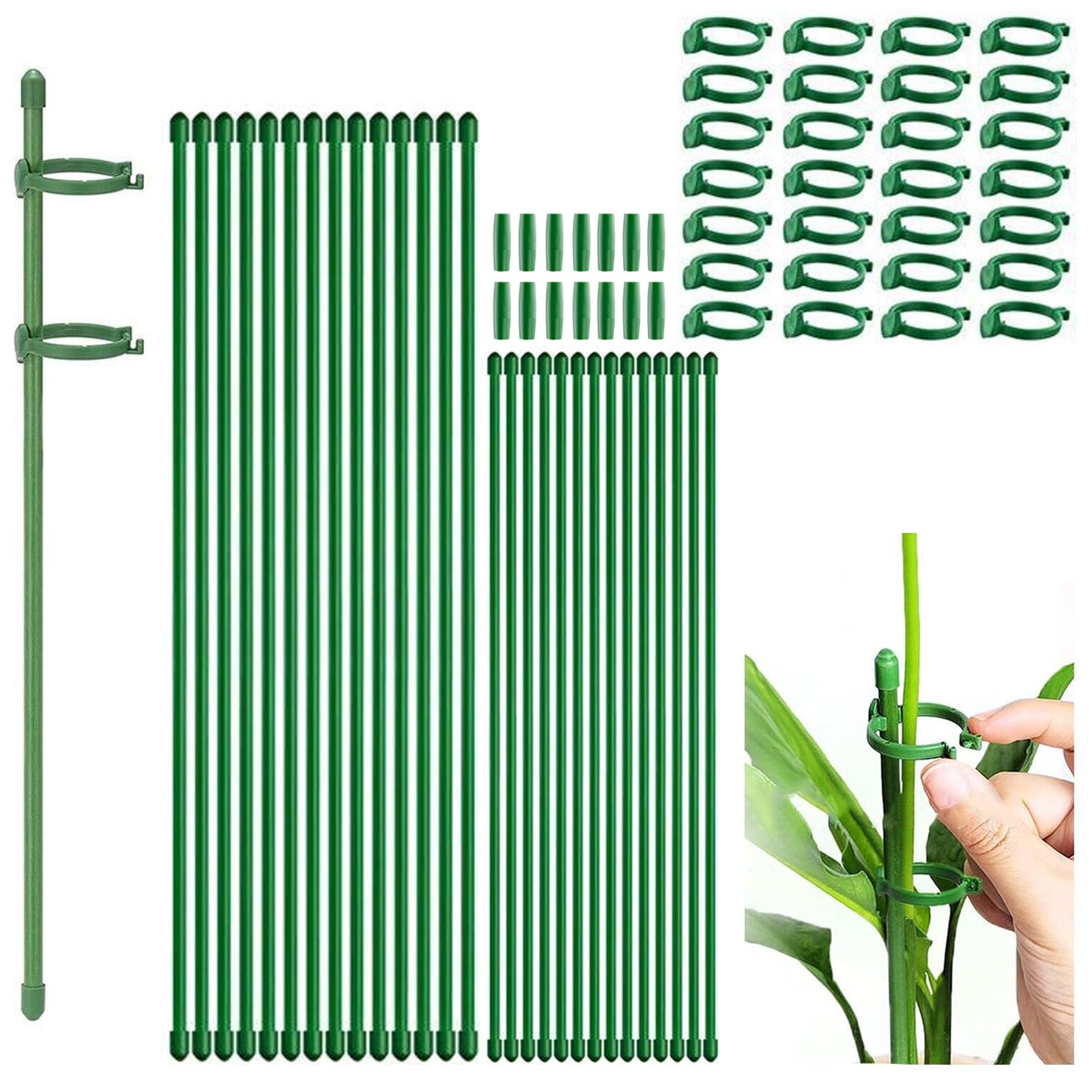 JVHLOV 28 Pcs Plant Support Stakes, Garden Single Stem Support Stake, with 28 pcs Amaryllis Cage Rings, for Indoor and Outdoor Plants