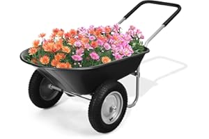 ERGOMASTER Dual-Wheel Wheelbarrow, Home Utility Garden Cart, 330 LBS Capacity, Large Heavy Duty Yard Cart for Gardening & Planting, Lawn, Farm, Construction Site, Black