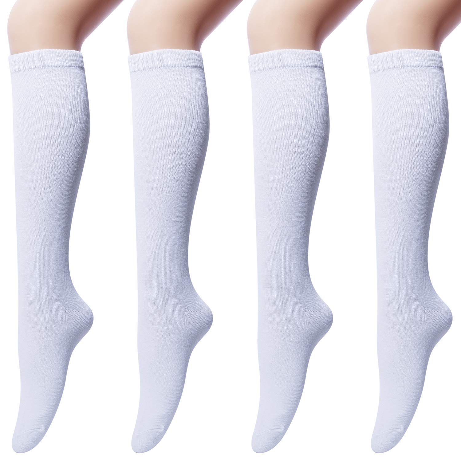 Chalier Cozy 4 Pairs Women's Cotton Knee High Socks Casual Thigh High Socks Knit Over the Knee Long Sock Black Sock