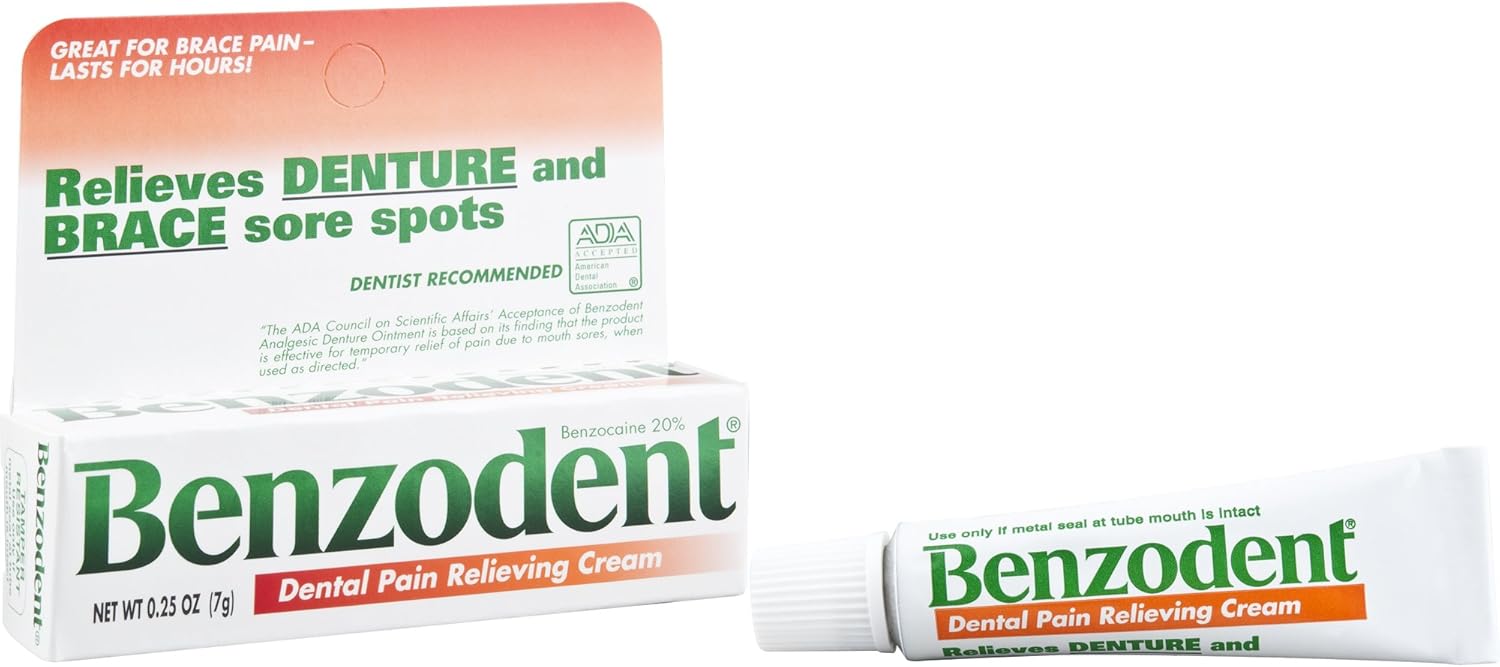 Benzodent Dental Pain Relieving Cream for Dentures and Braces, 0.25 Ounce Tube: Health & Personal Care