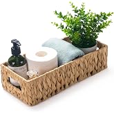 Wicker Toilet Tank Basket, Toilet Paper Basket for Back of Toilet Tank Top, Woven Water Hyacinth Bathroom Storage Basket for 