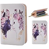 FiitCASE Cute Women Wallet, PU Little Women Coin Purse Wallet-Zipper Pocket Wallet,Small Slim Thin Credit Card Wallet for Female Ladies Teen Girls Girly,Cat Pattern (YinYang Bloom Cats)