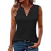 Romanstii Sleeveless Shirts for Women Casual Summer V Neck Tank Tops Dressy Blouses Tunic