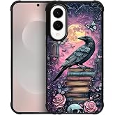 CARLOCA Case for Samsung Galaxy S25 Edge,Gothic Purple Bookshelf Crow Design Shockproof with 4-Sided Airbag, Anti-Scratch & Anti-Slip TPU Cover Protective Phone Case for Men Women