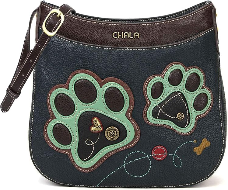 Chala Handbags Paw Print Crescent Crossbody Handbag Purse, Dog Mom Handbags