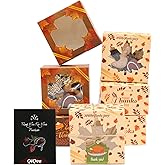 qiqee Thanksgiving Bakery Boxes with Window 52pcs 4x4x2.5 Mini Cookie Boxes Macaron Boxes Small Donut Pastry Boxes for Thanksgiving Day