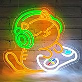 Sneignon Cat Gamer Neon Sign,Cat with Headphones Led Sign,Neon Signs for Wall Decor,LED Gaming Neon Light for Boys Room,Game Room,Bedroom Decor,Anime Neon Wall Light for Mancave