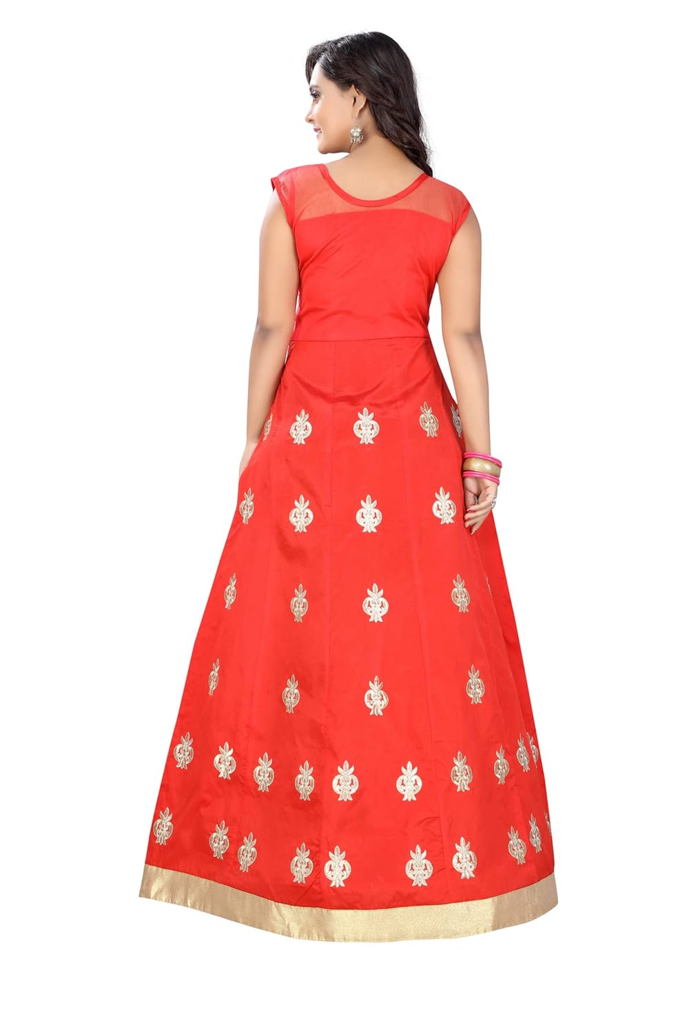 rangrasiya women's tafeta silk embroidered anarkali gown