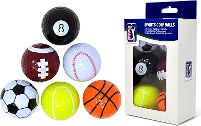 PGA Tour Coloured Golf Balls Set - 6 Designs Novelty Golf Balls Gift
