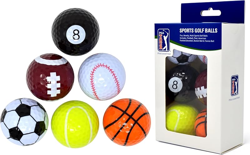 PGA Tour Coloured Golf Balls Set - 6 Designs Novelty Golf Balls Gift